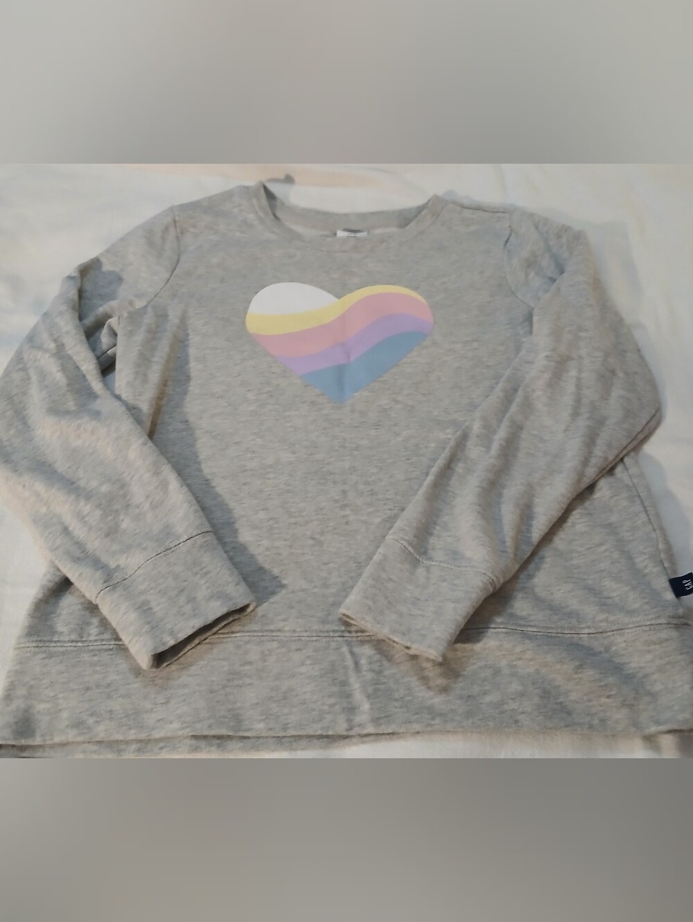 NWOT GAP Girls' Light Gray Heart Stripe Sweatshirt.
